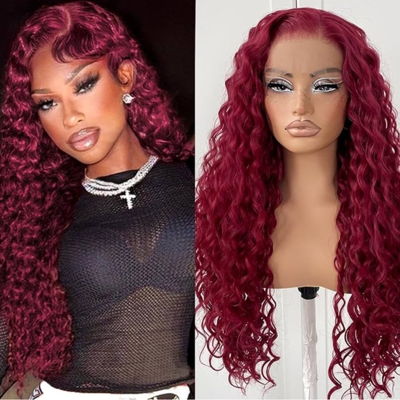 26” Burgundy DEEP Wavy HairLACE FRONT WIG Wig